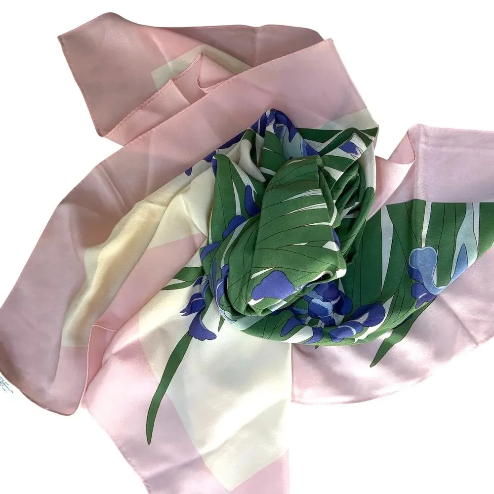 Vintage Metropolitan Museum of Art scarf sheer silk crepe irises pink purple 34